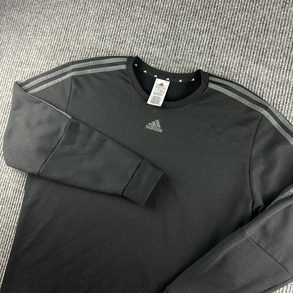 Adidas Mens‎ Essentials 3-Stripes Fleece Sweatshirt Black Grey HM2607 Large